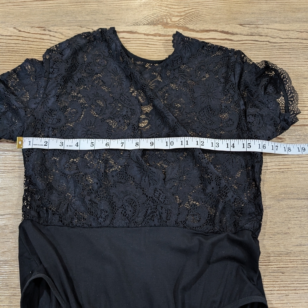Black Lace Bodysuit S Sheer Floral Women's Romantic Goth Date Night Fitted Top - Picture 5 of 8